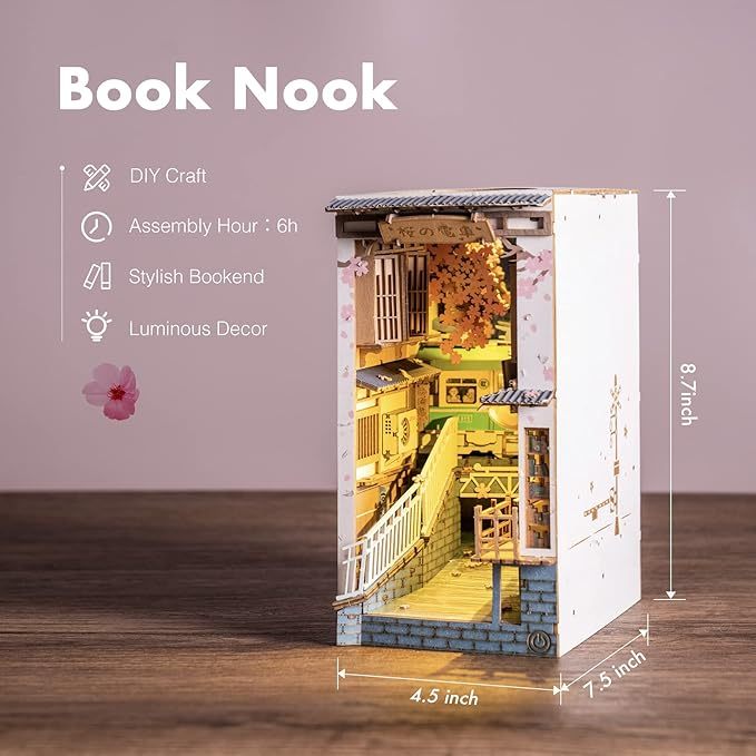 DIY Book Nook Kit Bookend Stand Bookshelf Insert Bookcase Miniature Doll House Light 3D Puzzles TGB01-09