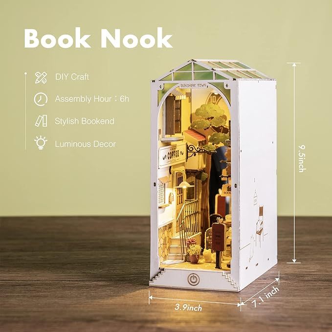 DIY Book Nook Kit Bookend Stand Bookshelf Insert Bookcase Miniature Doll House Light 3D Puzzles TGB01-09