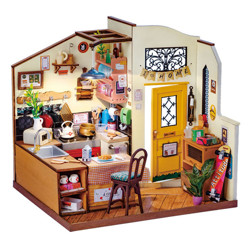 Kitchen Dollhouse Minature House DIY Wooden Puzzle With LED Light